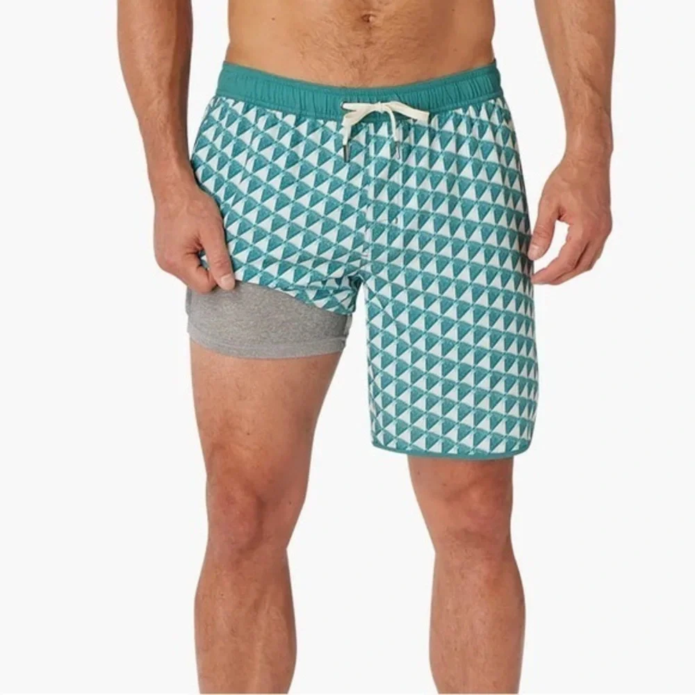 Fair harbor teal triangle lined swim trunks